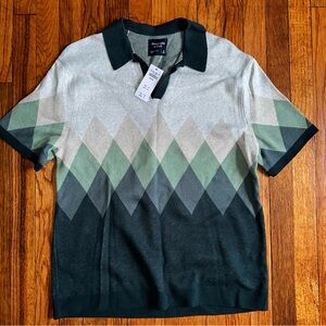 Brooks Brothers Green and Black Geometric Polo Shirt